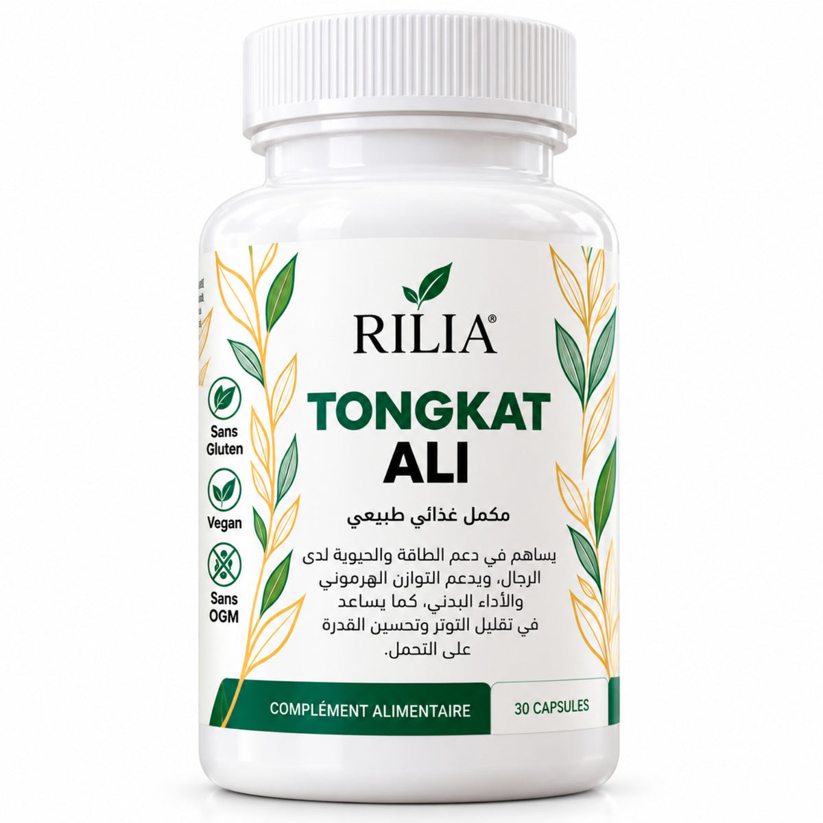 Tongkat Ali + Ginseng RILIA – flacon 30 gélules, image produit
